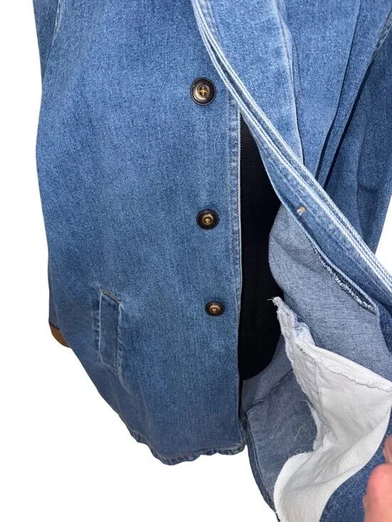 Vintage Retro 90s Denim Barn Chore Jacket Coat Corduroy Collar Cuff Womens L - Picture 7 of 9